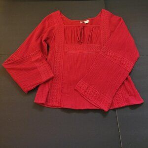 Raviya, womens Large, Redish/Maroon Crocheted, long sleeve Top. NWT, 100% Cotton